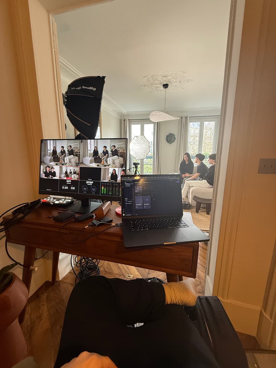 The production desk and camera feeds for the Mickael Wu shoot